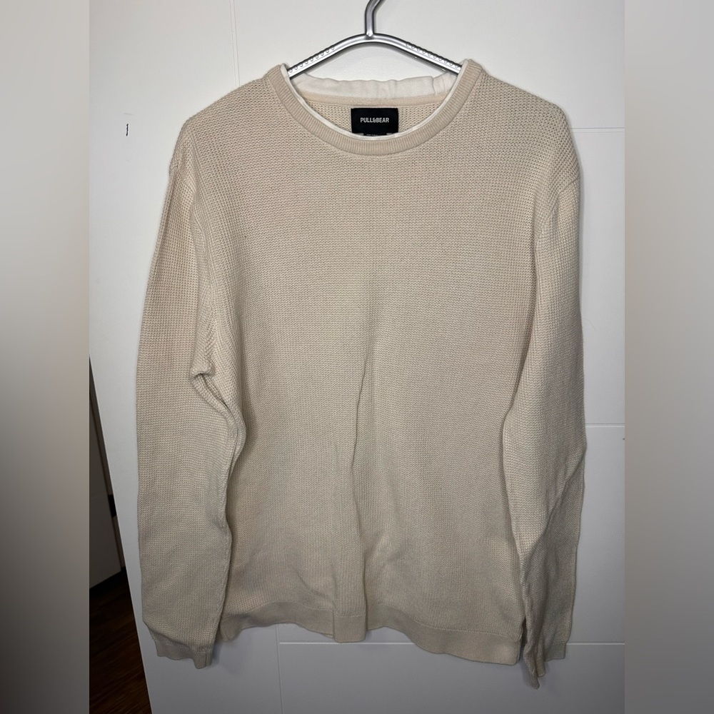 Men's Pull&Bear Cream Cotton Crewneck Sweater